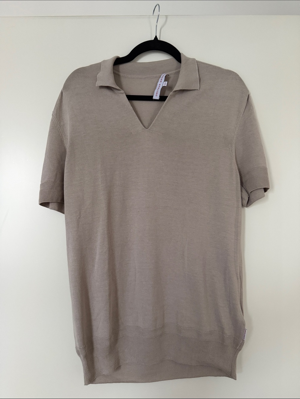 Silk Taupe Polo-Style Short Sleeve Knit Top